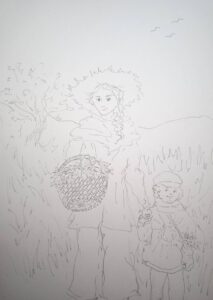 sketched a pair - supposedly mother and child - at the meadow, generally bucolic vibes.